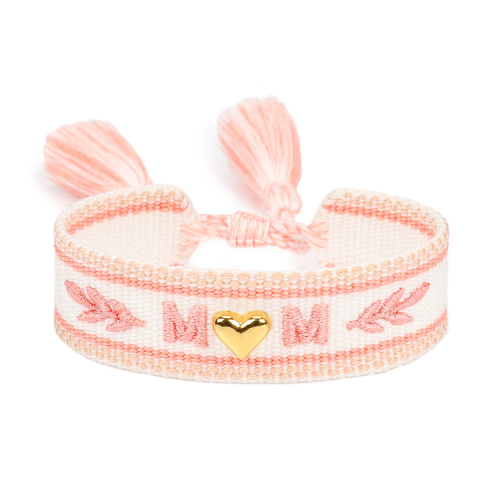 Wholesale Mother's Day MOM Peach Heart Handwoven Tassel Hand Rope